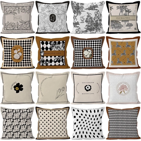 Federa per Cuscino in Stile Retro Europeo di Lusso Peluche Corto Doppio Lato Geometrico Plaid Floreale Copricuscino Decorativo Casa