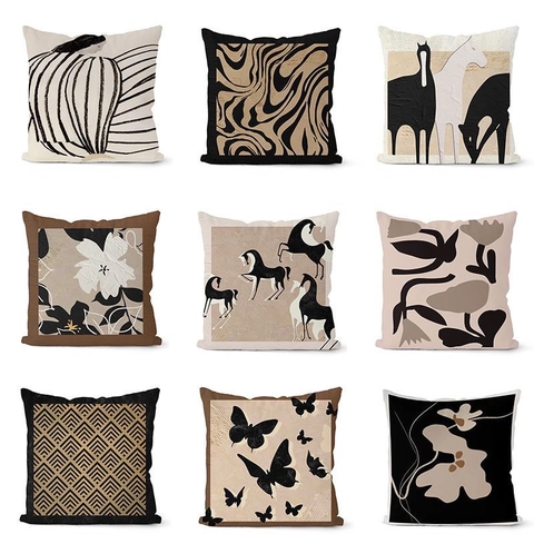Funda de Almohada de Felpa Corta Retro Americano Estilo Maillard Abstracto Artístico Decorativo Sofá Dormitorio Cuadrada