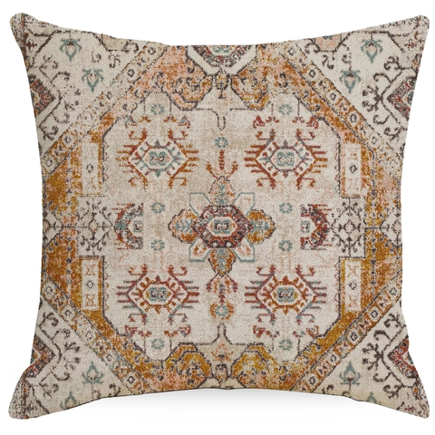 Funda de Almohada de Lino Estilo Bohemio Retro Funda de Cojín Cuadrada con Patrón Geométrico de Mandala Étnico para Sofá