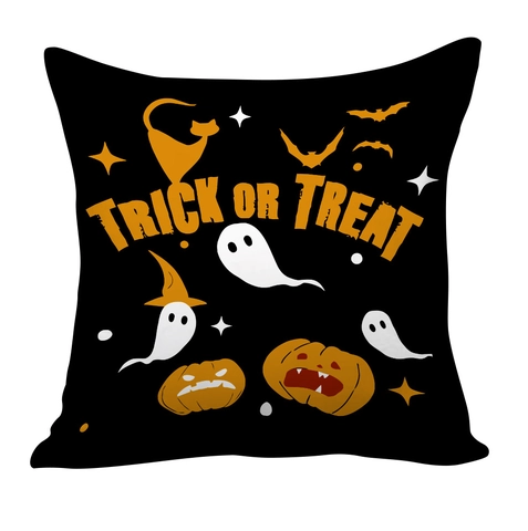 Halloween Pillow Case Black Short Plush Cushion Cover Pumpkin Ghost Castle Pattern Festive Home Decor For Sofa Bed