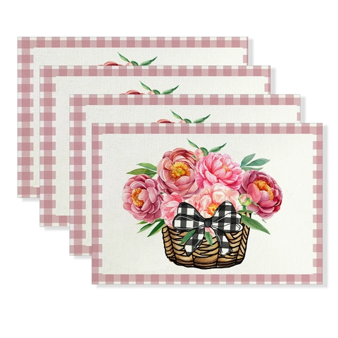 Autumn Thanksgiving Pumpkin Floral Placemats Cotton Linen Heat Resistant Non-Slip Dining Table Mats Vintage Truck Decor