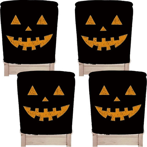 Halloween Chair Cover Cotton Linen Pumpkin Witch Ghost Print Washable Removable Seat Cover For Dining Room Home Decoration