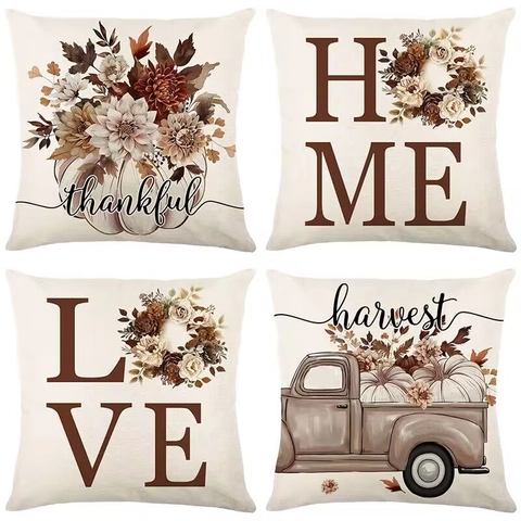 Herfst Oogst Thanksgiving Linnen Kussensloop Pompoen Truck Decor Kussenhoes Voor Sofa Woonkamer Vierkant Thuis Decor