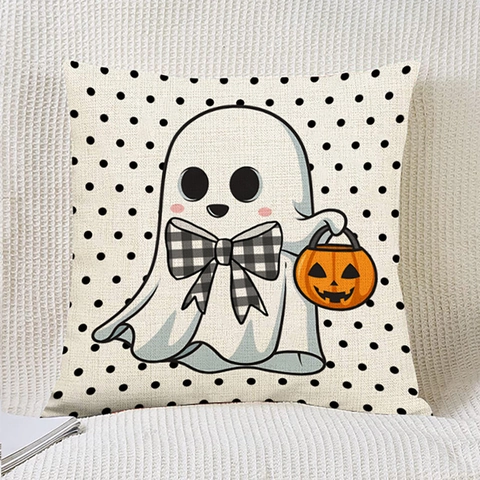 Leinen Halloween Kissenbezug Geist Kürbis Fledermäuse Totenköpfe Dekorative Quadratische Kissenhülle Für Sofa Wohnzimmer Feiertag Home Deko