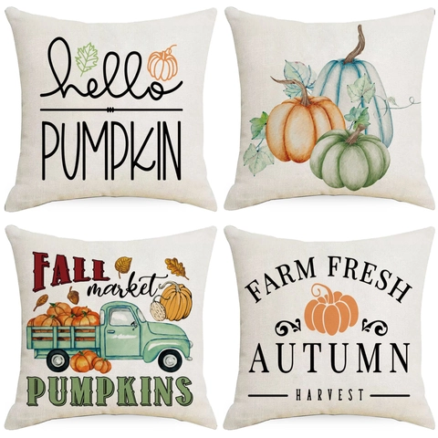 Thanksgiving Linen Pillowcase Autumn Harvest Pumpkin Decorative Throw Pillow Cover Vintage Truck Printed Cushion Case For Home Sofa