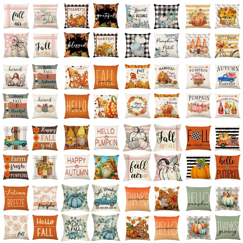 Fall Thanksgiving Linen Decorative Pillow Covers Pumpkin Maple Leaf Gnome Throw Pillowcase For Home Sofa Couch Decor