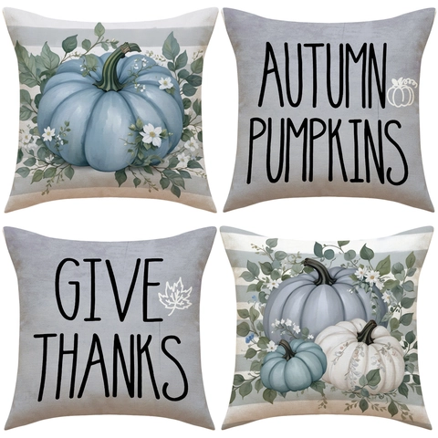 Fall Thanksgiving Linen Decorative Pillow Covers Pumpkin Maple Leaf Gnome Throw Pillowcase For Home Sofa Couch Decor