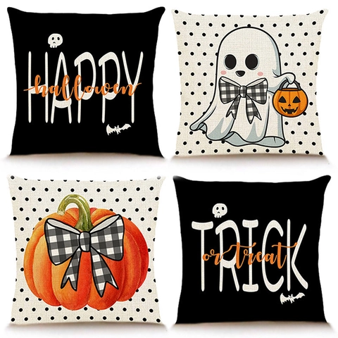 Leinen Halloween Kissenbezug Geist Kürbis Fledermäuse Totenköpfe Dekorative Quadratische Kissenhülle Für Sofa Wohnzimmer Feiertag Home Deko