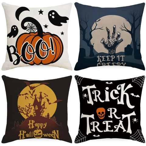 Halloween Linen Pillowcase Decorative Cushion Cover Pumpkin Ghost Castle Print For Home Decor Living Room Sofa Holiday Gift