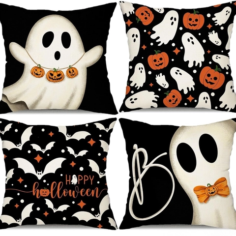 Halloween Leinen Kopfkissenbezug Geist Kürbis Fledermaus Muster Bedruckt Kissenhülle Für Sofa Wohnzimmer Deko Kopfkissenbezug