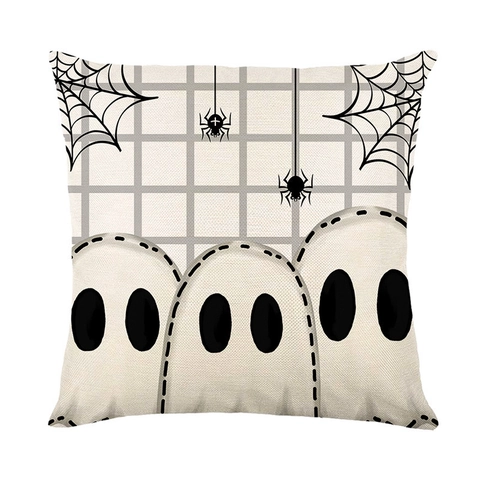 Halloween Leinen Kissenbezug Geist Spinnennetz Trick Or Treat Muster Quadratischer Kissenbezug Heimsofa Dekor