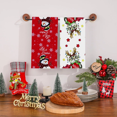Asciugamano Decorativo di Natale in Microfibra di Poliestere Panno per Pulizia Cucina Stampato Pupazzo di Neve Albero di Natale Asciugamano Regalo