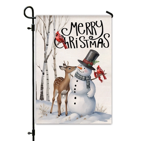 Christmas Garden Flag With Metal Stand Weather Resistant Double Sided Polyester Holiday Outdoor Yard Porch Decor Banner