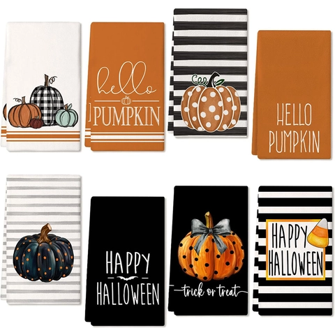Asciugamani in Microfibra con Zucca di Halloween Stampati a Righe a Pois Strofinacci da Cucina per Decorazione Casa