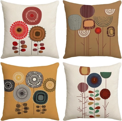 Funda de Almohada de Lino Geométrica Abstracta Moderna para Sofá Sala de Estar Decoración Patrón Floral Nórdico Funda de Cojín Cuadrada
