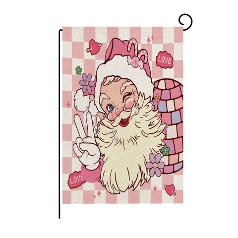 Rosa Weihnachten Gartenflagge Beidseitig Leinen Jute Banner Für Garten Außen Deko Weihnachtsmann Schneemann Feiertagsflagge