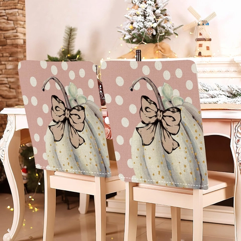 Fundas para Sillas de Comedor de Acción de Gracias Calabaza Hoja de Membrillo Otoño Lino Estampado Decoración de Fiesta