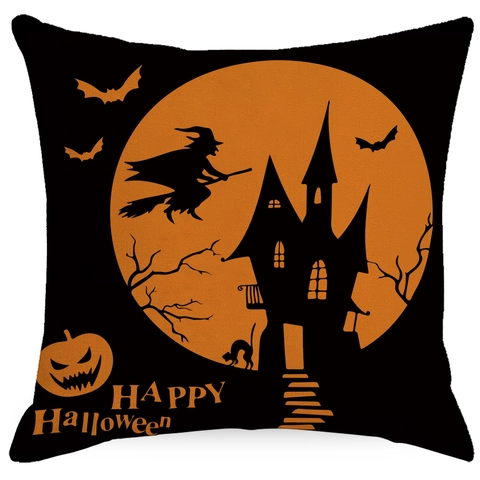 Halloween Linen Throw Pillowcase Pumpkin Ghost Witch Pattern For Sofa Living Room Decorative Cushion Cover Home Ornament