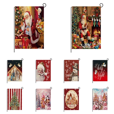Christmas Garden Flag With Stand Festive Nutcracker Santa Nativity Burlap Garden Decor Outdoor Yard Holiday Banner