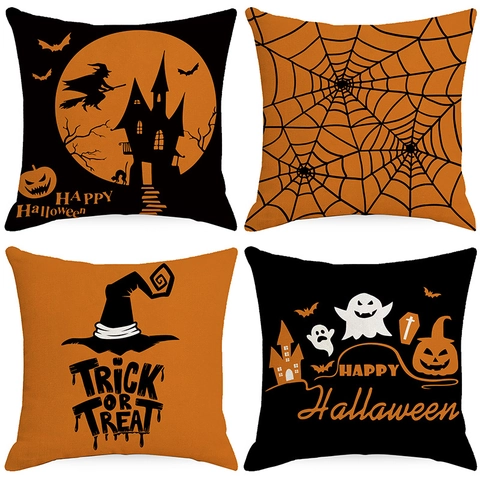 Halloween Linen Throw Pillowcase Pumpkin Ghost Witch Pattern For Sofa Living Room Decorative Cushion Cover Home Ornament