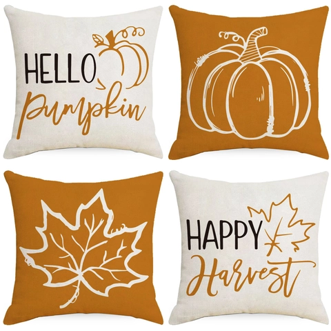 Linnen Herfst Thanksgiving Kussensloop Pompoen Esdoornblad Gedrukt Vierkant Herfst Oogst Decoratieve Sofa Kussenhoes Huisdecoratie