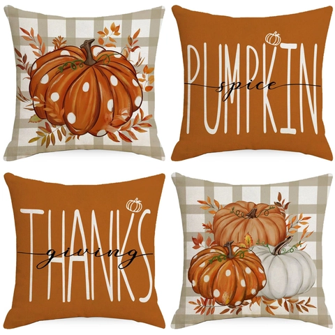 Thanksgiving Pumpkin Spice Kissenbezug Herbst Dekoration Leinen Kissenhülle Farmhouse Buffalo Karo Sofa Home Decor Kissenbezug