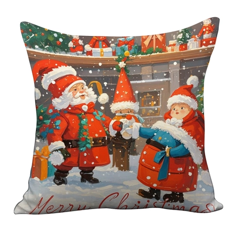 Navidad Rosa Árbol de Navidad Muñeco de Nieve Papá Noel Funda de Almohada de Felpa Corta Suave Decorativa Funda de Cojín Hogar Sofá Decoración