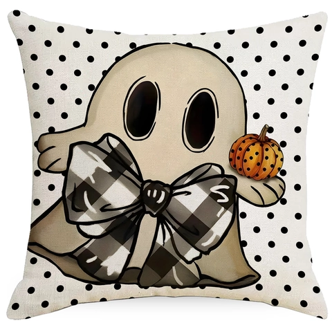Halloween Decorative Linen Pillowcase Ghost Pumpkin Bat Pattern Cushion Cover For Sofa Living Room Holiday Home Decor