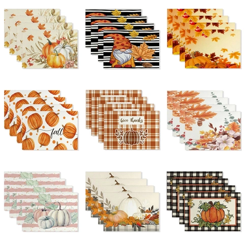 Sets de Table Action de Grâce Automne Citrouille Feuille d'érable Polyester Résistants à la Chaleur pour Cuisine Salle à Manger