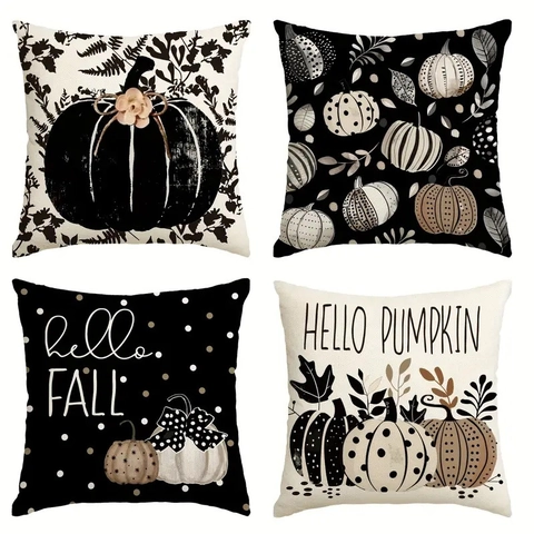 Nordic Linen Fall Throw Pillow Cover Pumpkin Hello Fall Letter Print Decorative Cushion Case For Thanksgiving Home Sofa