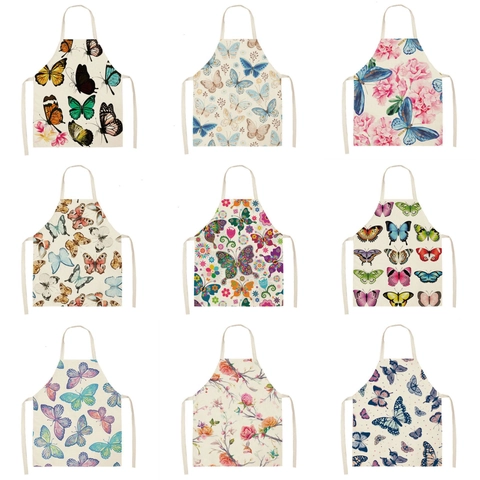 Delantal de Mezcla de Lino con Mariposas y Flores sin Mangas para Cocina Jardinería Babero Mujer Niños Vintage