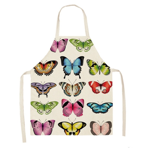 Delantal de Mezcla de Lino con Mariposas y Flores sin Mangas para Cocina Jardinería Babero Mujer Niños Vintage