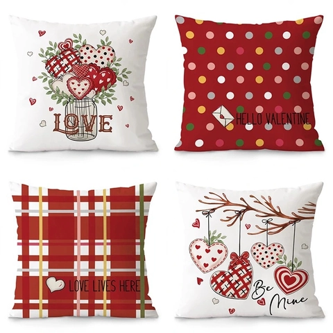 Valentijnsdag Linnen Sierkussenhoezen Hart Liefde Belettering Vierkante Decoratieve Kussenhoes Voor Bank Couch Home Decor Cadeau
