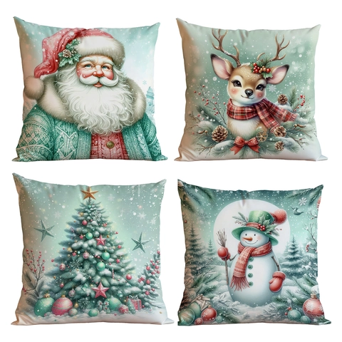 Muntgroene Kerst Kussensloop Pluche Decoratieve Vierkante Kussenhoes Voor Bank Thuis Winter Vakantie Decor Kerstman Rendier