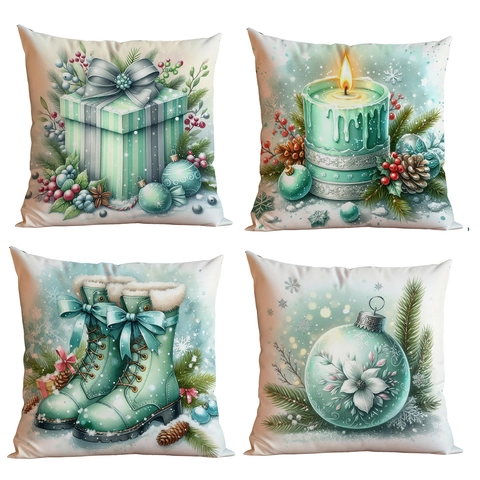 Muntgroene Kerst Kussensloop Pluche Decoratieve Vierkante Kussenhoes Voor Bank Thuis Winter Vakantie Decor Kerstman Rendier