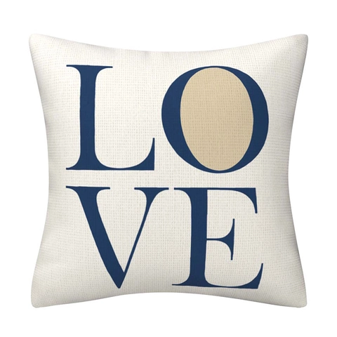 Federa per Cuscino Decorativa in Lino Blu Navy con Motivo Geometrico e Floreale per Divano Soggiorno Minimalista Moderno