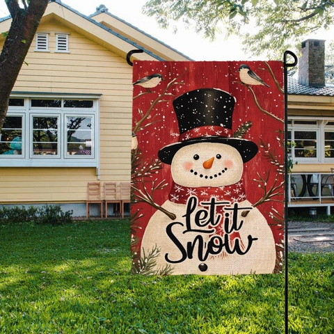 Double Sided Christmas Garden Flag Linen Polyester Outdoor Yard Banner Snowman Santa Claus Red Truck Holiday House Decor