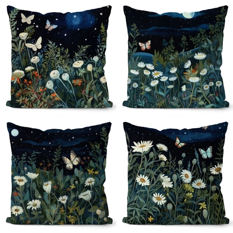 Künstlerischer Kissenbezug Mit Sternennacht Garten Blumen Schmetterling Superweicher Kurzplüsch Digital Bedruckt Dekorative Kissenhülle