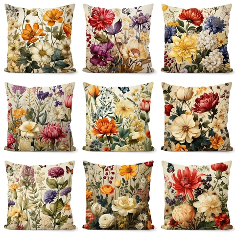 Vintage Floral Pillow Case Short Plush Square Cushion Cover Digital Print Botanical Illustration Home Decor Sofa Pillowcase