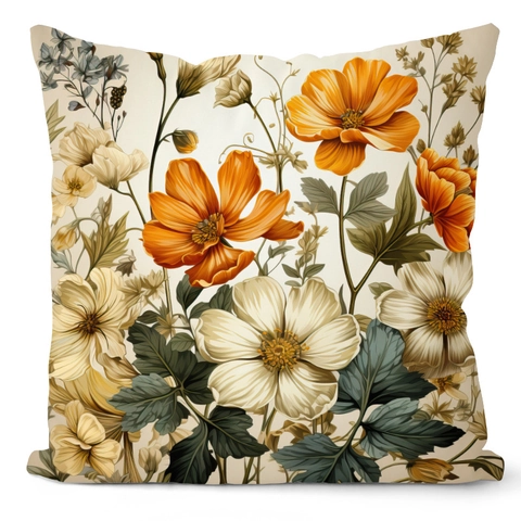 Vintage Floral Pillow Case Short Plush Square Cushion Cover Digital Print Botanical Illustration Home Decor Sofa Pillowcase