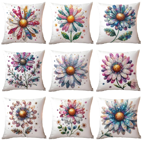 Luxurious Short Plush Daisy Floral Print Pillowcase Soft Artistic Flower Sofa Cushion Cover For Living Room Home Decor
