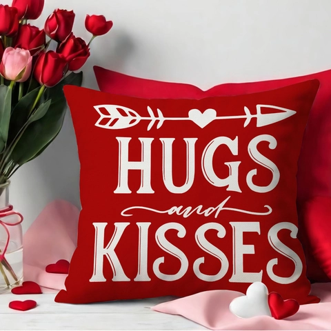 Valentinstag Leinen Kissenbezug Rot Liebe Herz Buchstabe Druck Quadratischer Kissenhülle Home Dekor Für Sofa Bett Couch