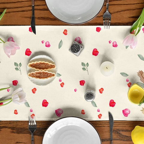 Valentine Day Table Runner Cute Cartoon Cat Red Heart Print Tablecloth Dining Room Romantic Decoration Home Table Decor