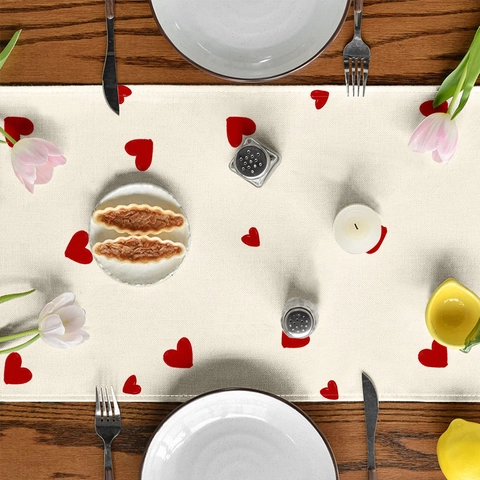 Leinen Valentinstag Tischläufer Herz Rose Einmachglas Druck Romantischer Nordischer Stil Esstischdecke Für Hochzeit Party Heimdekoration