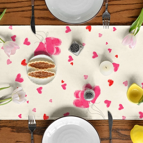 Valentinstag Tischläufer Rosa LKW Herz Blumenmuster Leinentextur Bauernhaus Esstisch Dekoration Feiertag Party Dekor