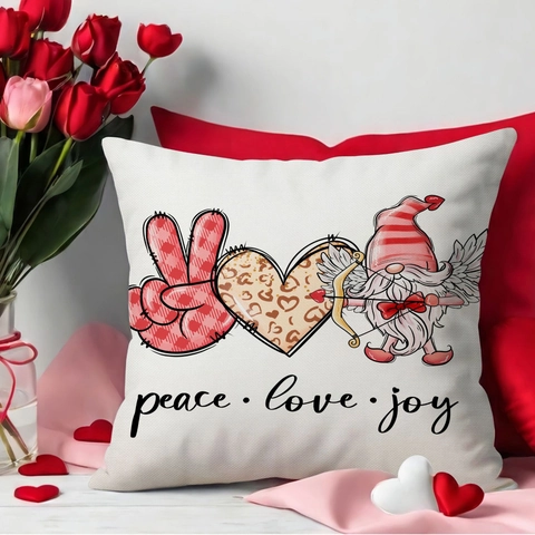 Valentine's Day Heart Gnome Printed Linen Pillow Case For Sofa Home Decor Decorative Square Cushion Cover Without Insert
