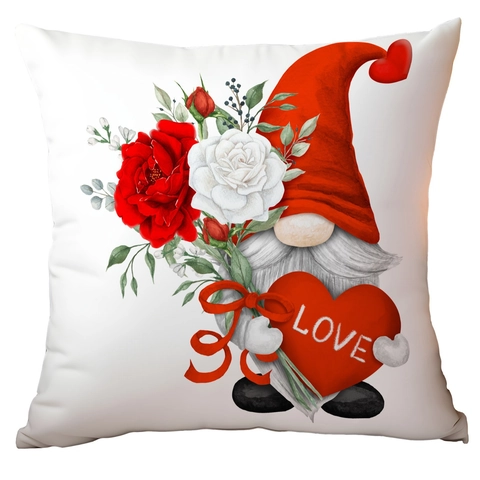 Valentine Gnome Heart Rose Printed Soft Polyester Throw Pillow Case Decorative Romantic Cartoon Cushion Cover For Sofa Home Decor