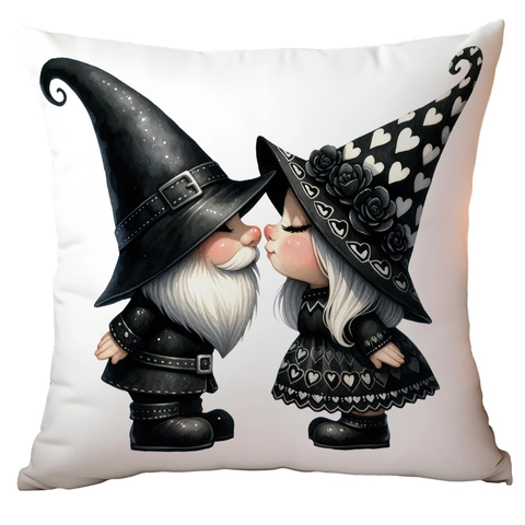 Federa per Cuscino di San Valentino Gnomo Coppia Cuore Nero Bianco Peluche Corto Decorativo Cuscino da Divano Federa Romantica