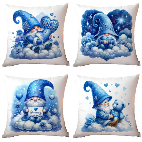 Valentinstag Blau Aquarell Gnom Kissenbezug Weicher Kurzer Plüsch Sofa Kissenhülle Herz Muster Home Decor Kissenhülle