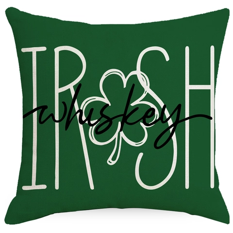 St. Patrick's Day Cushion Cover Linen Green Shamrock Stripe Print Decorative Throw Pillow Case For Home Living Room Sofa